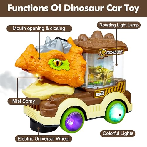 VGRASSP Bump and Go Dinosaur Truck Toy for Kids with Lights, Music, Mist Spray & Rotating Lamp - Interactive Dino Toy Gift - Color As Per Stock - Image 4