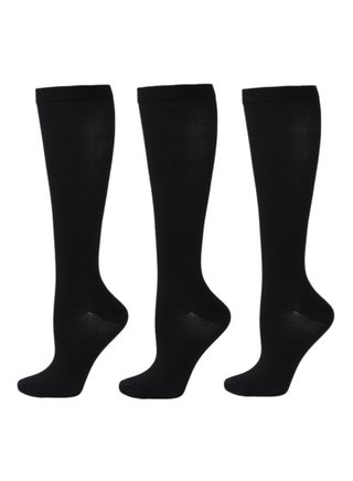 NOVOLAN 3 Pairs Sports Compression Women Men Socks Long Tube Calf Elastic Socks Mesh Breathable Moisture Wicking Shock-Absorbing, Comfortable & Soft of Basketball, Football and Tennis