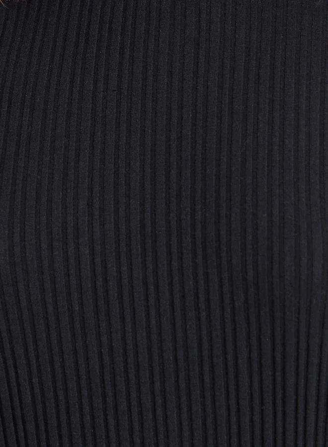 ستايلي Solid Ribbed Round Neck Short Sleeve T-Shirt