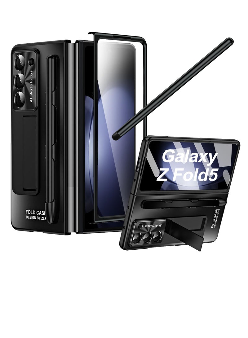 SYOSI Case for Samsung Galaxy Z Fold 5 with S Pen Pen Holder and Screen Protector Hinge Coverage Protection Luxury Phone Cover Stand Adjustable Shockproof Cover All Inclusive Case Black - Image 1