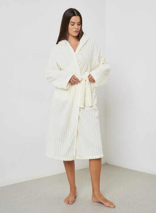 ستايلي روب فليس مضلع بياقة هودي