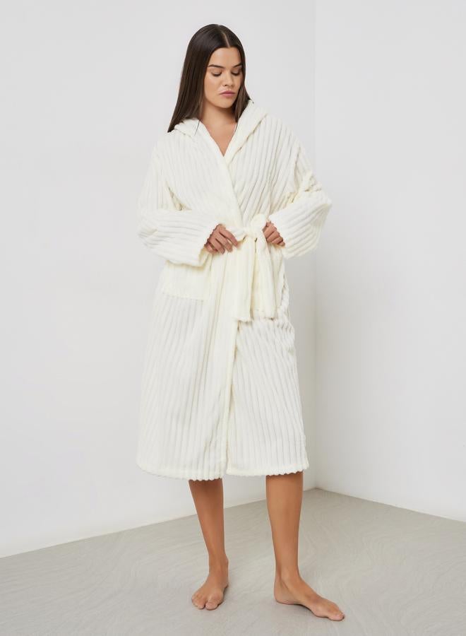 ستايلي روب فليس مضلع بياقة هودي - Image 1