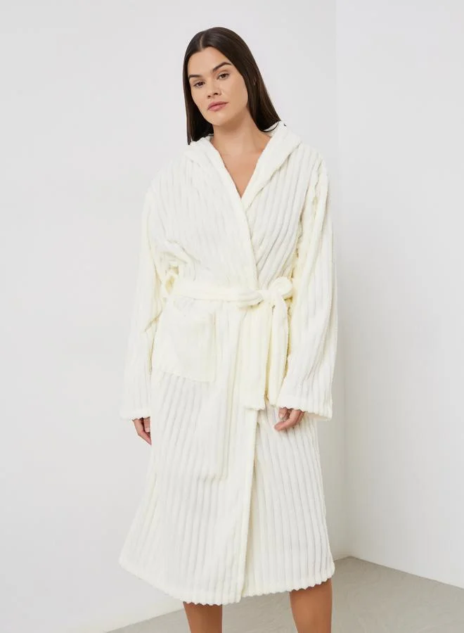 ستايلي روب فليس مضلع بياقة هودي