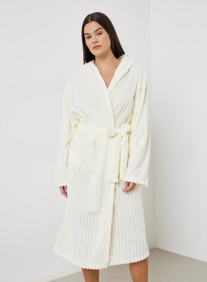 ستايلي روب فليس مضلع بياقة هودي - Image 2