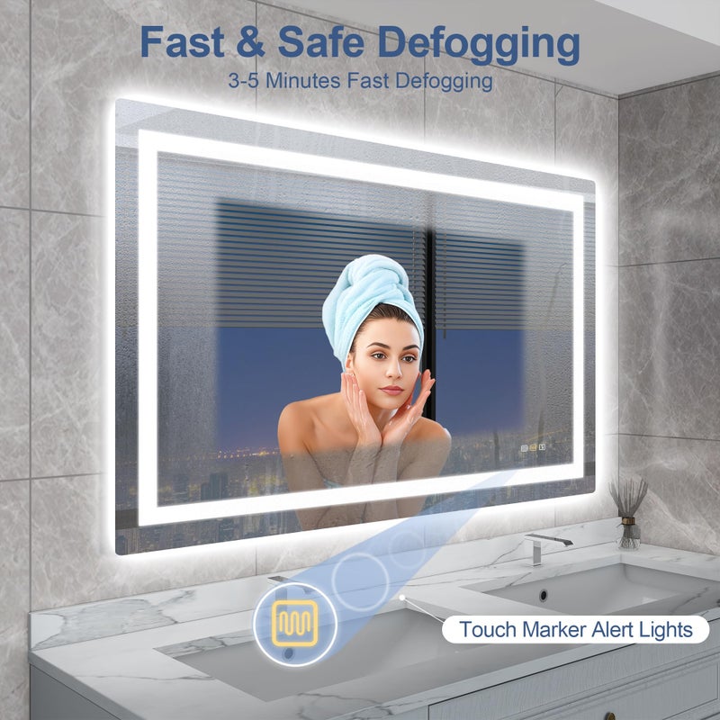 STARLEAD مرآة حمام LED STARLEAD مع أضواء، 24"X32" مثبتة على الحائط مع 3 ألوان قابلة للتعتيم، مكبر صوت بلوتوث، مضادة للضباب، ذاكرة، زجاج مقسى، مضاءة من الأمام والخلف (أفقي/عمودي)  - Image 4