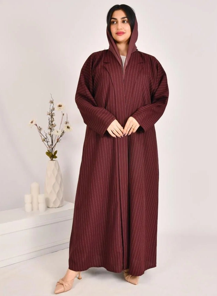 beyond abaya Quarter-cloche blazer abaya with striped fabric wrap - Image 1