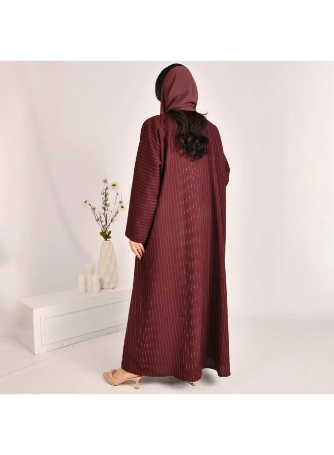 beyond abaya Quarter-cloche blazer abaya with striped fabric wrap - Image 4
