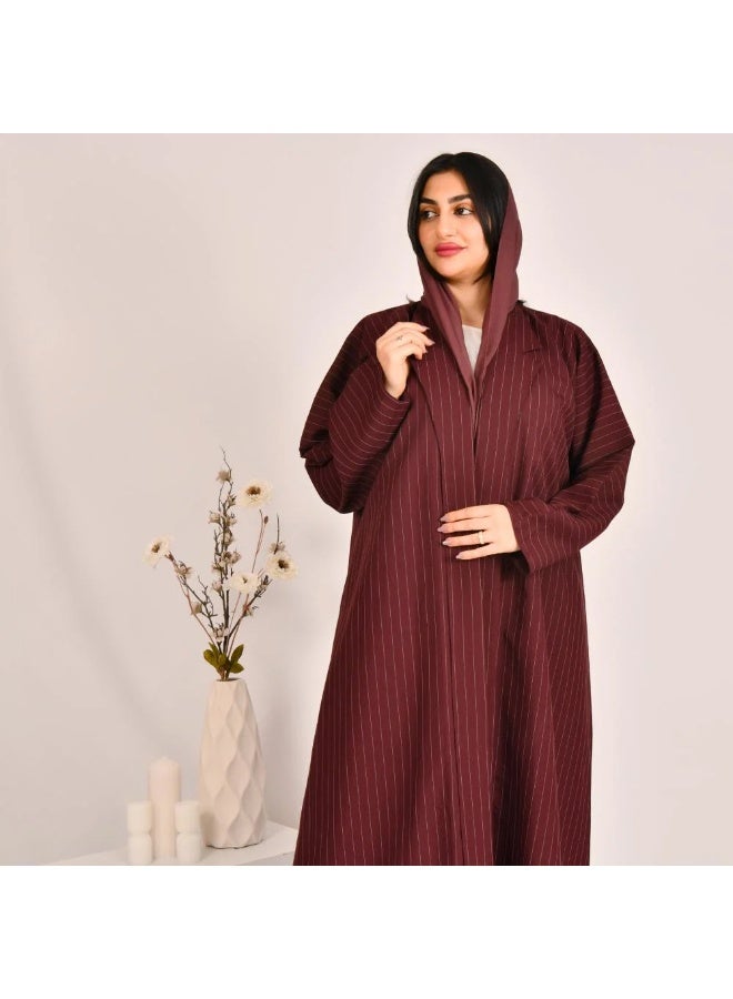 beyond abaya Quarter-cloche blazer abaya with striped fabric wrap - Image 3