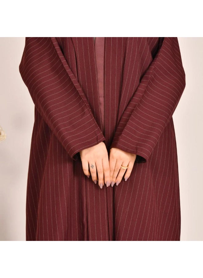 beyond abaya Quarter-cloche blazer abaya with striped fabric wrap - Image 2