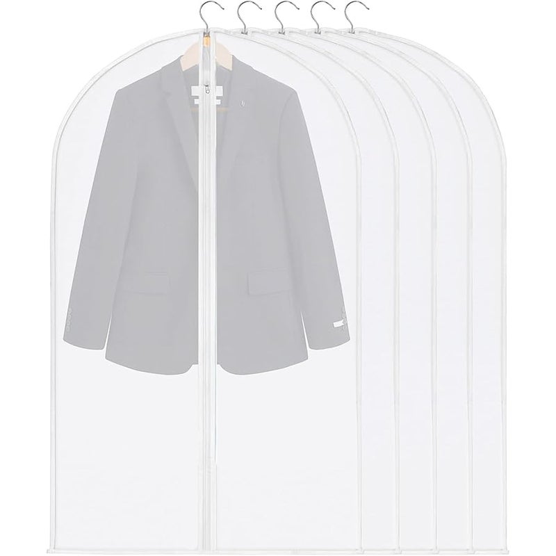 5 Pack Garment Bags for Hanging Clothes, 40 Suit Bags for Closet Storage, Plastic Clothes Covers with Zipper for Dresses - Image 1