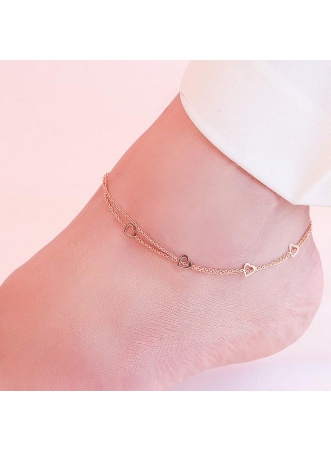 ZAVYA 925 Sterling Silver Layered Rose Gold Plating Hearts Anklets (Single) | Gift for Women & Girls | With Certificate of Authenticity & 925 Hallmark | Gift for Women & Girls - Image 2