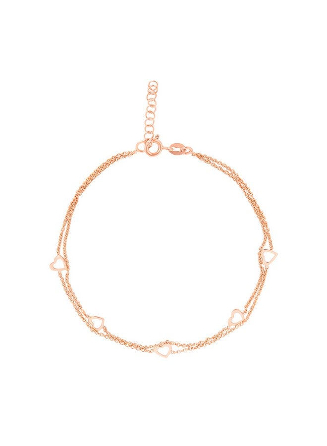 ZAVYA 925 Sterling Silver Layered Rose Gold Plating Hearts Anklets (Single) | Gift for Women & Girls | With Certificate of Authenticity & 925 Hallmark | Gift for Women & Girls - Image 1