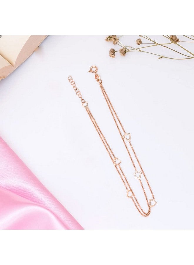 ZAVYA 925 Sterling Silver Layered Rose Gold Plating Hearts Anklets (Single) | Gift for Women & Girls | With Certificate of Authenticity & 925 Hallmark | Gift for Women & Girls - Image 3