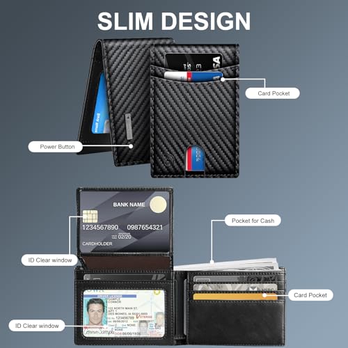SMARTLB محفظة SMART LB للرجال مع جهاز تتبع، جهاز العثور على المحفظة القابل لإعادة الشحن، يعمل مع تطبيق Apple Find My أو Bseek، تصميم رفيع، محدد العناصر الذكية (iOS أو Android (أسود كربوني وأسود، أبل) - Image 4