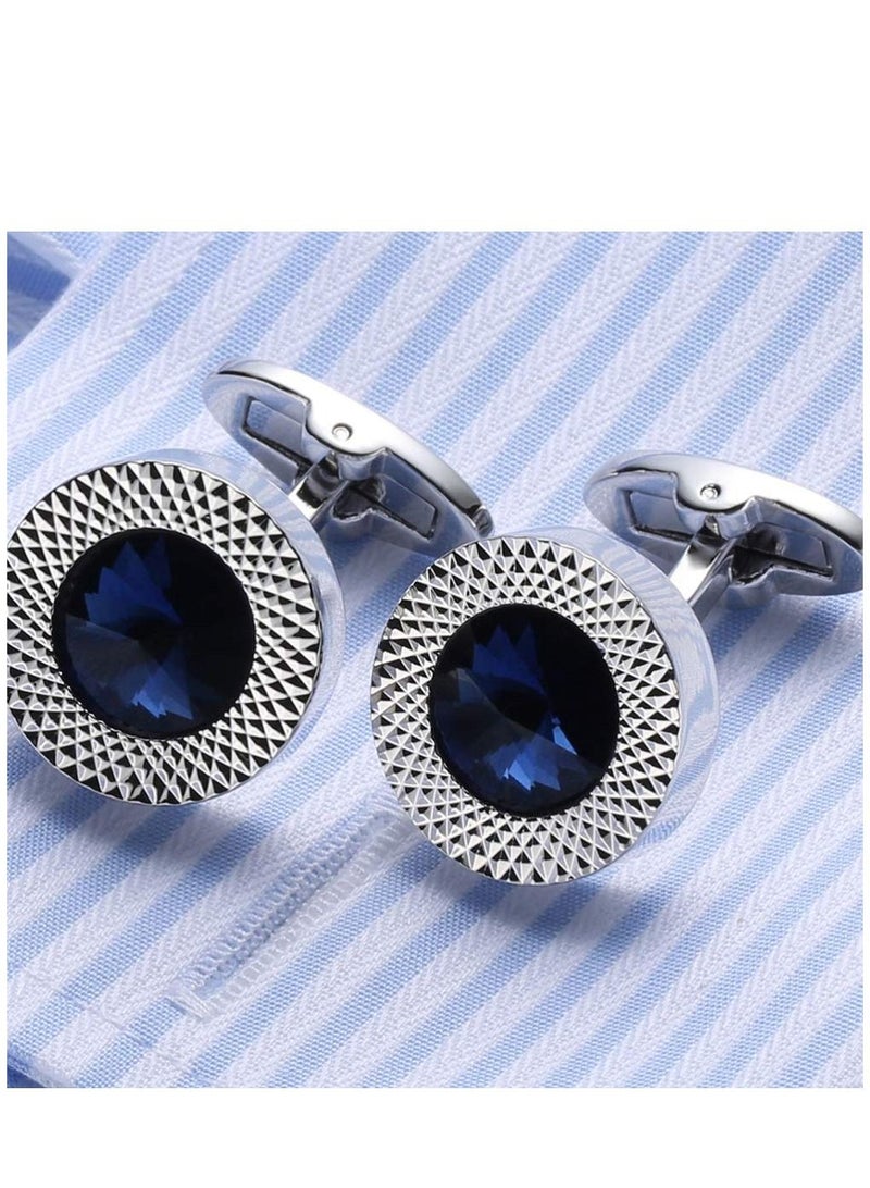 KASTWAVE 2pcs Cufflinks for Men Round Crystal Cufflinks for Men Wedding Business Elegant Gifts - Image 3