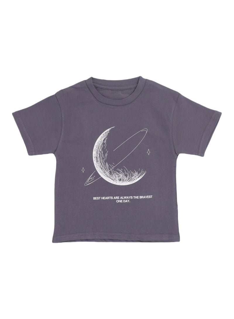 Summer T-Shirt for Boys - Cotton Blend Crew Neck Tee with Planet Print, Short Sleeves, Soft & Breathable - For Aged 3-11 Years  - Image 2