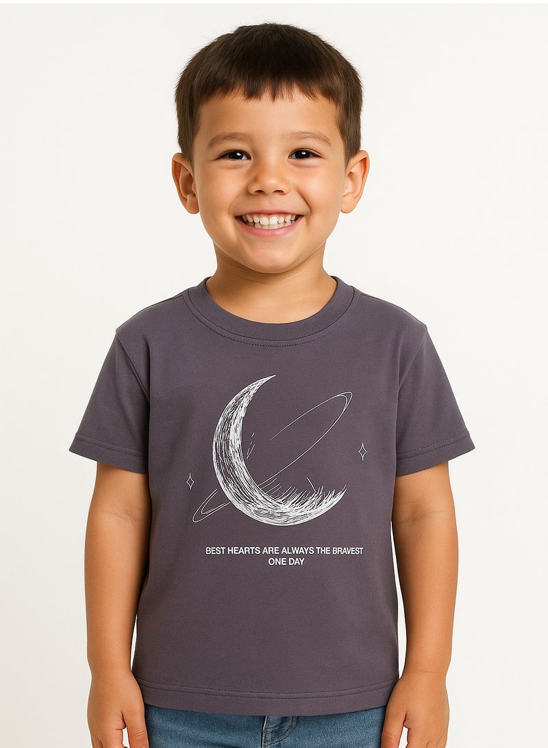 Summer T-Shirt for Boys - Cotton Blend Crew Neck Tee with Planet Print, Short Sleeves, Soft & Breathable - For Aged 3-11 Years  - Image 1