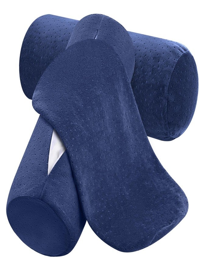 Remerry 2 Pcs 16 x 6 Inches Velvet Neck Roll Pillow Cover with Zipper, Only Round Neck Pillow Case Soft Bolster Pillowcases for Cylindrical Pillow (Cover Only, Bolster Not Included)(Navy Blue) - Image 1