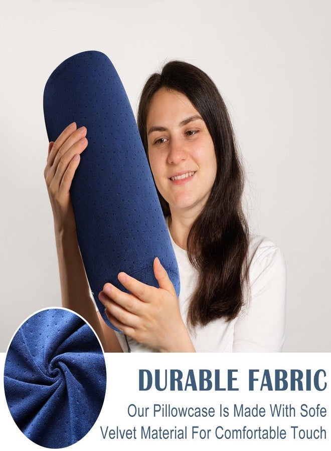 Remerry 2 Pcs 16 x 6 Inches Velvet Neck Roll Pillow Cover with Zipper, Only Round Neck Pillow Case Soft Bolster Pillowcases for Cylindrical Pillow (Cover Only, Bolster Not Included)(Navy Blue) - Image 2