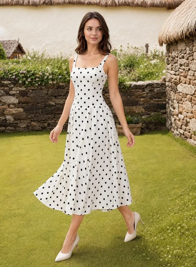ستايلي Off White Polka Dot A-Line Maxi Dress