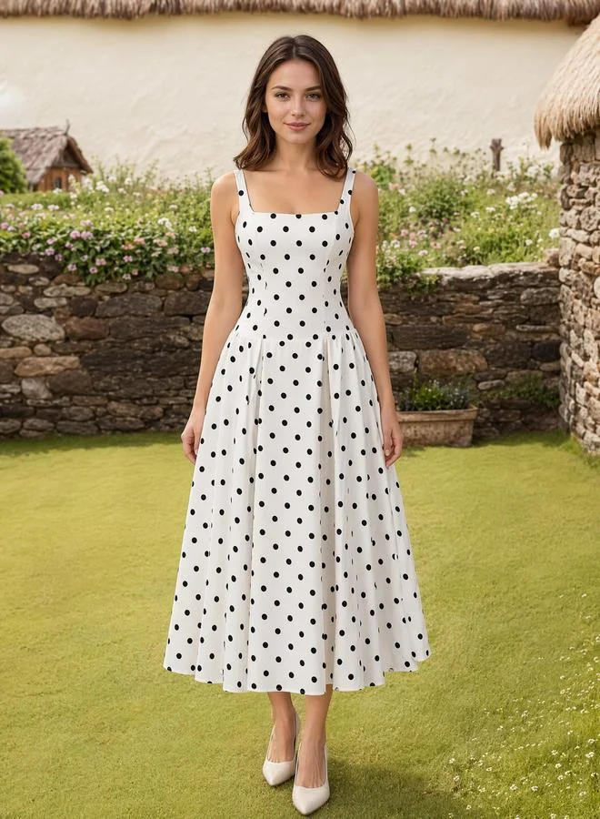 ستايلي Off White Polka Dot A-Line Maxi Dress