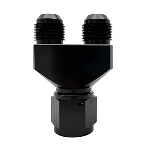 KRD PERFORMANCE Aluminum Y Block Adapter Fittings 10 AN Female Swivel to Parallel Exit Dual 2 x 6 AN Male Y Block Splitter Tee Hose Connector Black - Image 1