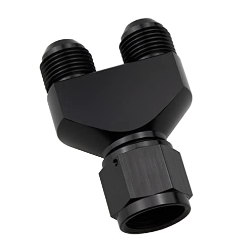 KRD PERFORMANCE Aluminum Y Block Adapter Fittings 10 AN Female Swivel to Parallel Exit Dual 2 x 6 AN Male Y Block Splitter Tee Hose Connector Black - Image 3