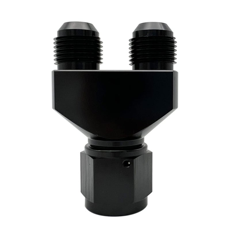 KRD PERFORMANCE Aluminum Y Block Adapter Fittings 10 AN Female Swivel to Parallel Exit Dual 2 x 6 AN Male Y Block Splitter Tee Hose Connector Black - Image 2