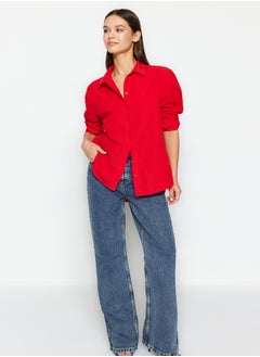 trendyol Red Loose Fit Woven Shirt TWOAW20GO0107  - Image 2