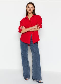 trendyol Red Loose Fit Woven Shirt TWOAW20GO0107  - Image 3