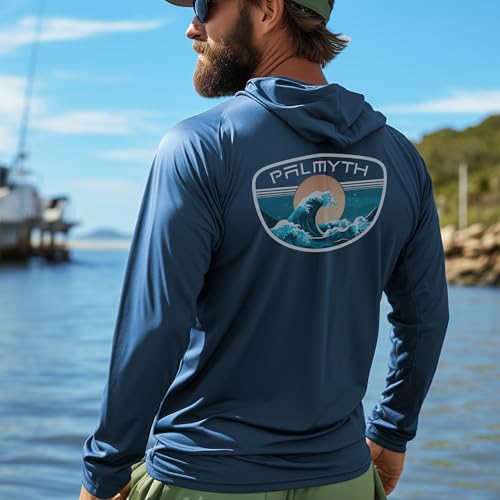 Palmyth Fishing Hoodie for Men Long Sleeve Sun Protection UV UPF 50 ShirtsDark BlueTidalL - Image 3