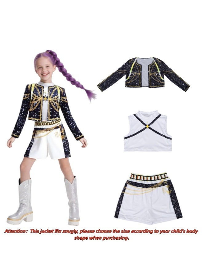 Halamodo 3 PCS K-POP Demon Hunter Girl Group Rumi Mira Zoey Cosplay Costume Set,  Popular Singer Embroidered Performance Outfit, Girls Dance Stage Performance Clothing Set, Role-Play Party Costume, Suitable For Stage Performances, Theme Parties, Talent Shows And Other Occasions ,For Ages 3-10 Children's Costumes - Image 2