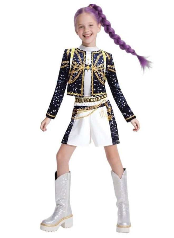 Halamodo 3 PCS K-POP Demon Hunter Girl Group Rumi Mira Zoey Cosplay Costume Set,  Popular Singer Embroidered Performance Outfit, Girls Dance Stage Performance Clothing Set, Role-Play Party Costume, Suitable For Stage Performances, Theme Parties, Talent Shows And Other Occasions ,For Ages 3-10 Children's Costumes - Image 1