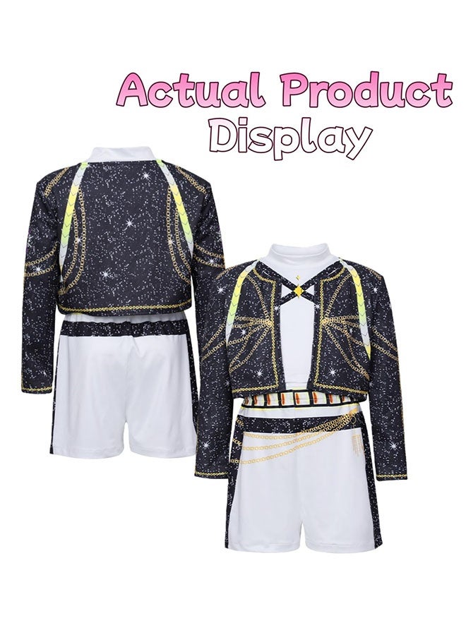 Halamodo 3 PCS K-POP Demon Hunter Girl Group Rumi Mira Zoey Cosplay Costume Set,  Popular Singer Embroidered Performance Outfit, Girls Dance Stage Performance Clothing Set, Role-Play Party Costume, Suitable For Stage Performances, Theme Parties, Talent Shows And Other Occasions ,For Ages 3-10 Children's Costumes - Image 3