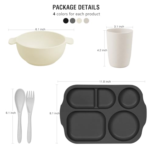shopwithgreen Kids Toddlers Plates and Bowls Sets, 20 PCS Wheat Straw Dinnerware Cutlery Set, Unbreakable Tableware Divided Plate Spoon Knife Cup, Reusable Utensils Set for Kitchen Picnic School - Image 2