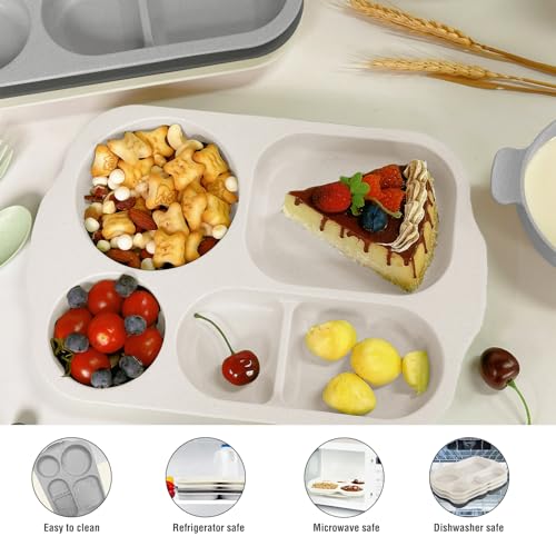 shopwithgreen Kids Toddlers Plates and Bowls Sets, 20 PCS Wheat Straw Dinnerware Cutlery Set, Unbreakable Tableware Divided Plate Spoon Knife Cup, Reusable Utensils Set for Kitchen Picnic School - Image 3