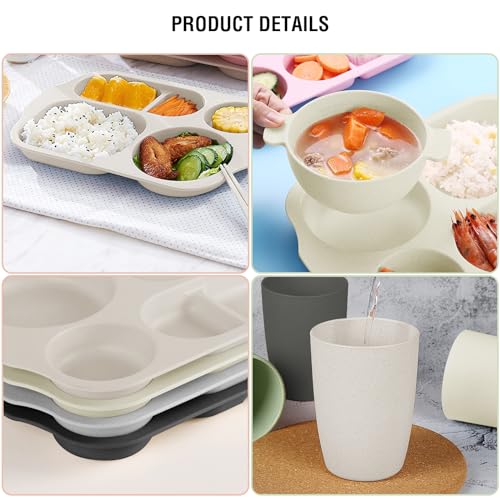shopwithgreen Kids Toddlers Plates and Bowls Sets, 20 PCS Wheat Straw Dinnerware Cutlery Set, Unbreakable Tableware Divided Plate Spoon Knife Cup, Reusable Utensils Set for Kitchen Picnic School - Image 4