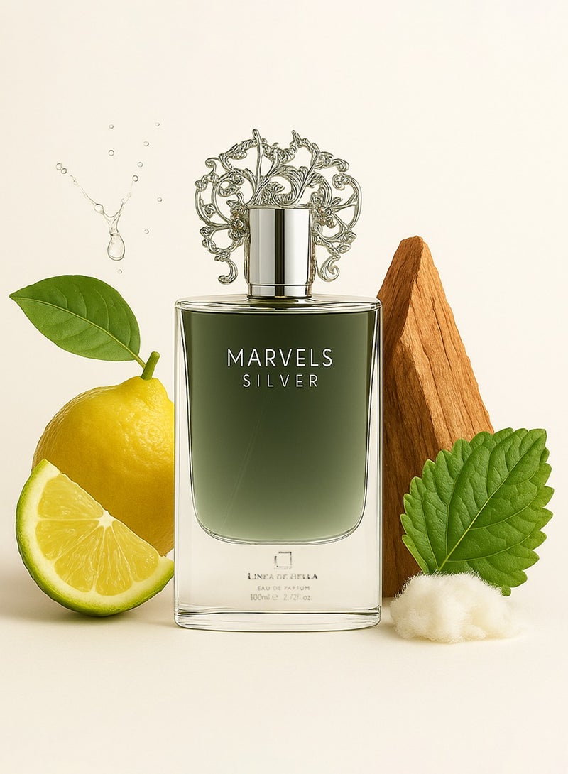 Linea De Bella Marvels Silver Eau de Parfum 100ml | Long Lasting Perfume for Women with Patchouli, Caramel & Musk | Luxury Floral Woody Scent | Eau de Parfum - Image 1