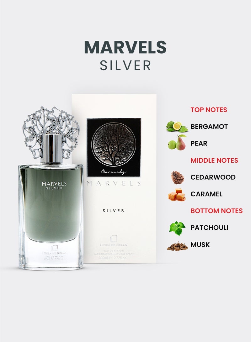 Linea De Bella Marvels Silver Eau de Parfum 100ml | Long Lasting Perfume for Women with Patchouli, Caramel & Musk | Luxury Floral Woody Scent | Eau de Parfum - Image 4