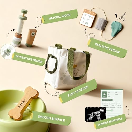 Pithfor Wooden Doctor Kit for Kids Toddlers Vet Play Set Pretend Play Veterinarian Set Doctor Toys Gift for Boys Girls 3 4 5 6 - Image 5