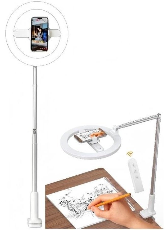 Bukela Upgraded Magic Arm Ring Ligh with Desk Clamp & Built-in Battery,Overhead Phone Mount Fill Light and Phone Holder Circle Desktop Articulating Arm for Video Recording,Zoom Meeting, Tiktok,YouTube Vlog - Image 1