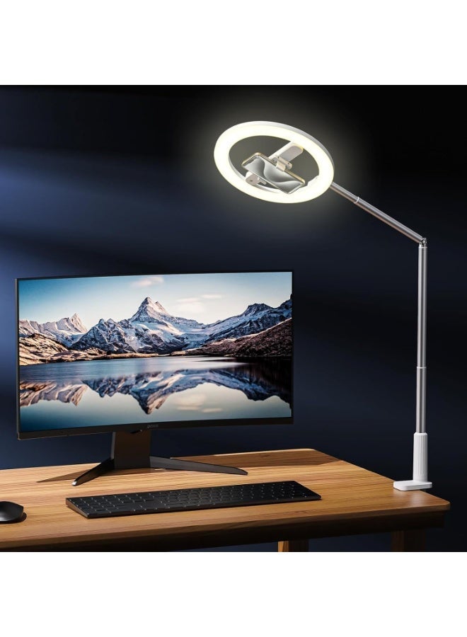 Bukela Upgraded Magic Arm Ring Ligh with Desk Clamp & Built-in Battery,Overhead Phone Mount Fill Light and Phone Holder Circle Desktop Articulating Arm for Video Recording,Zoom Meeting, Tiktok,YouTube Vlog - Image 4