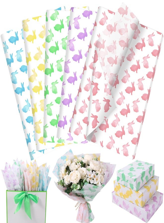 Fabllewavi 120 Sheets Spring Pastel Rabbits Tissue Paper, 5 Colors Rabbit Patterns Wrapping Paper for Easter DIY Crafts Spring Birthday Baby Shower Party Supplies, 13.8 x 19.7 Inch - Image 1