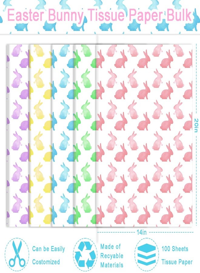 Fabllewavi 120 Sheets Spring Pastel Rabbits Tissue Paper, 5 Colors Rabbit Patterns Wrapping Paper for Easter DIY Crafts Spring Birthday Baby Shower Party Supplies, 13.8 x 19.7 Inch - Image 2
