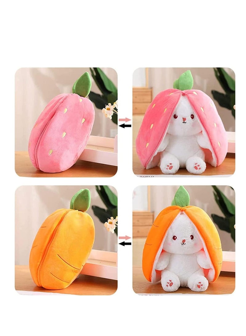 orange Bunny Plush Toys, Rabbit Muppet Toys, Strawberry Bunny Transformed into Little Rabbit Fruit Doll Plush Toy Carrot Rabbit Plush Doll Girl for Kids (orange Rabbit, 18cm)