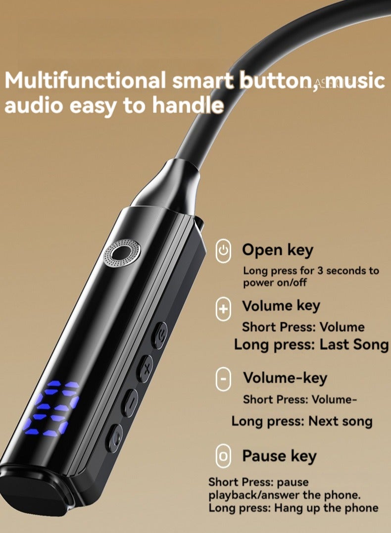 Neck-worn wireless Bluetooth sports headphones with large battery and long battery life digital display sports hanging neck headphones (green) - Image 3