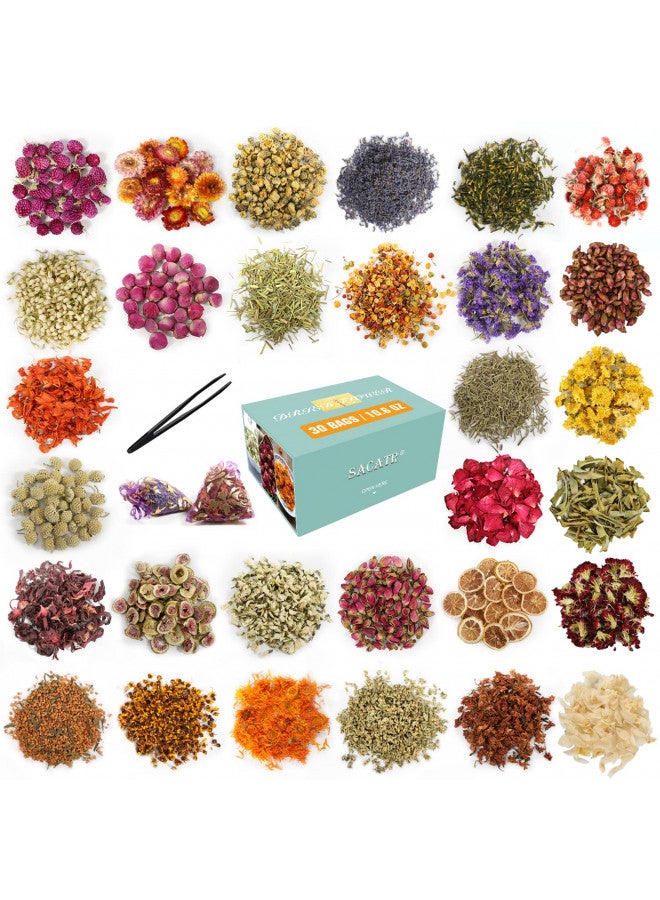 SACATR 30 Bags Dried Flowers,100% Natural Dried Flowers Herbs Kit for Soap Making, DIY Candle Making,Bath - Include Rose Petals,Lavender,Don't Forget Me,Lilium,Jasmine,Rosebudsand More - Image 1