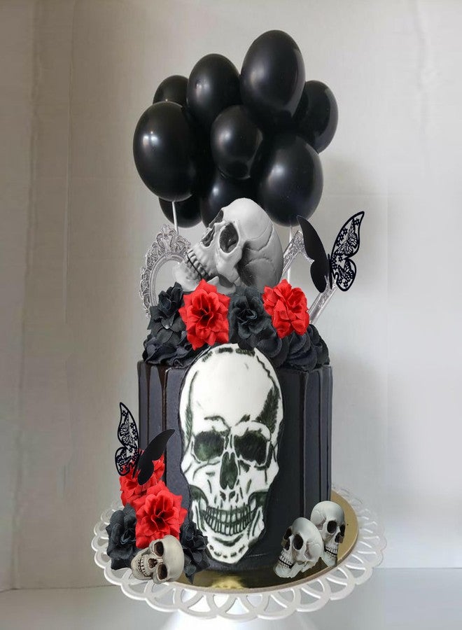 DRWATE 19 PCS Halloween Cake Topper Gothic Rose Skull Cake Topper with Black Butterfly for Halloween Bloody Horror Movie Theme Birthday (type 1) - Image 3