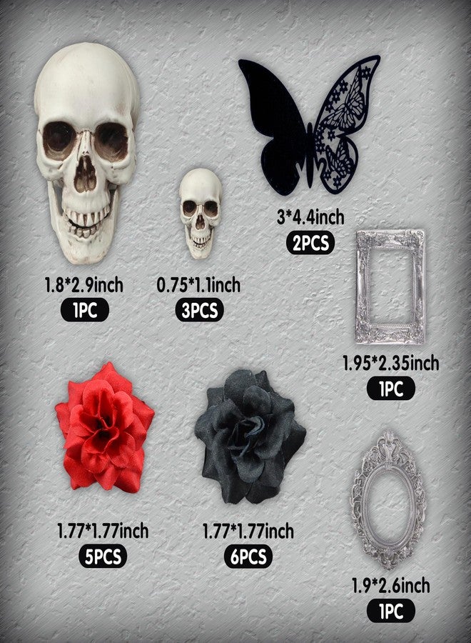 DRWATE 19 PCS Halloween Cake Topper Gothic Rose Skull Cake Topper with Black Butterfly for Halloween Bloody Horror Movie Theme Birthday (type 1) - Image 2