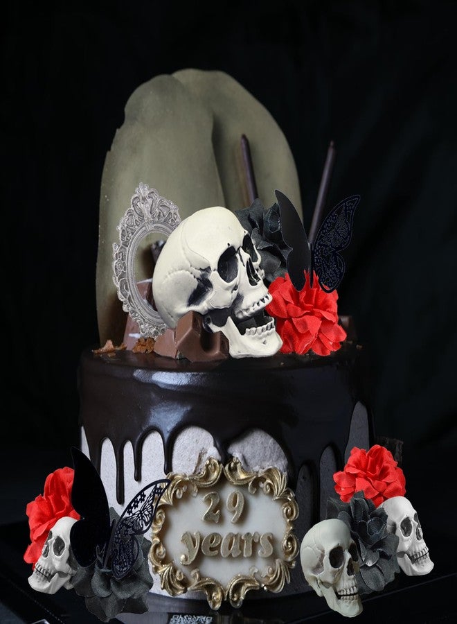 DRWATE 19 PCS Halloween Cake Topper Gothic Rose Skull Cake Topper with Black Butterfly for Halloween Bloody Horror Movie Theme Birthday (type 1) - Image 4